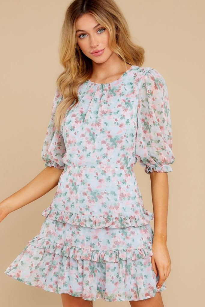 Like A Charm Light Blue Floral Print Dress | Red Dress 