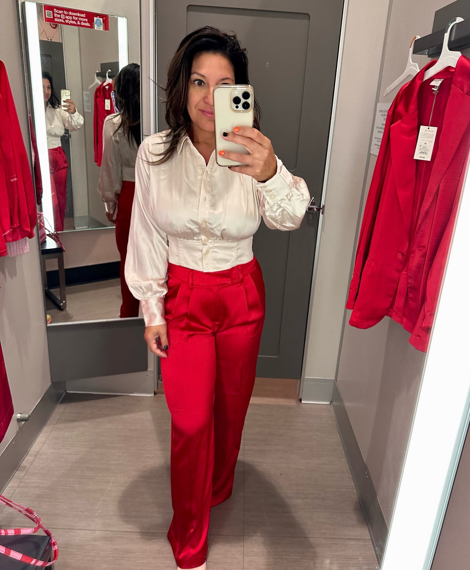 Silk blouse, silk red, satin pants, satin jacket 

#LTKfindsunder100 #LTKHolidaySale #LTKfindsunder50