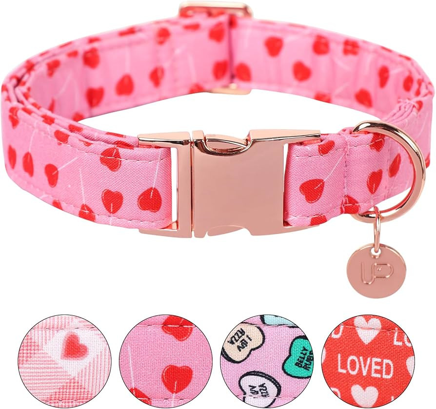 UP URARA PUP Valentine's Dog Collar, Pink Heart Pattern, Adjustable Size (10-16 inches), Premium ... | Amazon (US)