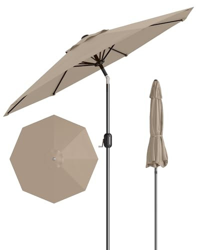 GarveeLife 9 ft Outdoor Patio Umbrella, Outdoor Table Umbrella, Yard Umbrella, Market Umbrella with 8 Sturdy Ribs, Push Button Tilt and Crank, UV Protection Waterproof for Garden, Deck, Backyard, Pool ( New Tan) | Amazon (US)