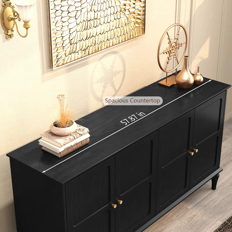 58" Mid-Century 4-Door Cabinet with Adjustable Shelves and Removable Tall Wine Glass Rack | Wayfair North America