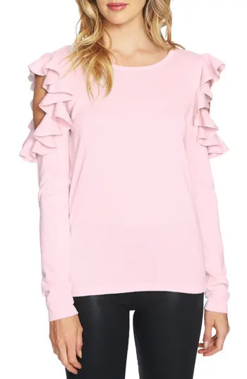 Women's Cece Ruffled Cold Shoulder Sweater, Size Small - Pink | Nordstrom