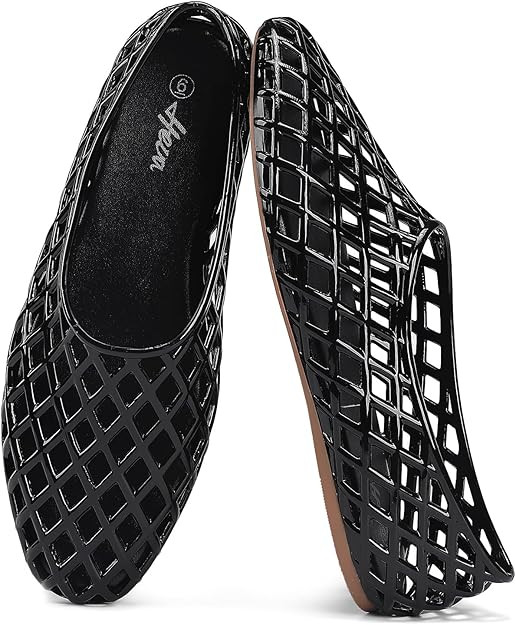 HEVA Women's Jelly Mesh Flats Breathable Clear Hollow Shoes Summer Beach Jellies Ballet Sandals | Amazon (US)