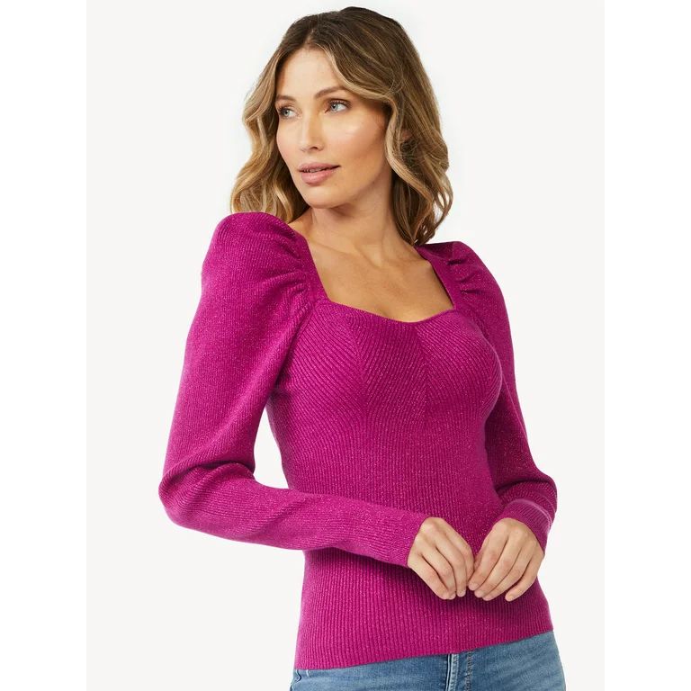 Sofia Jeans by Sofia Vergara Women's Puff Sweetheart Sweater | Walmart (US)