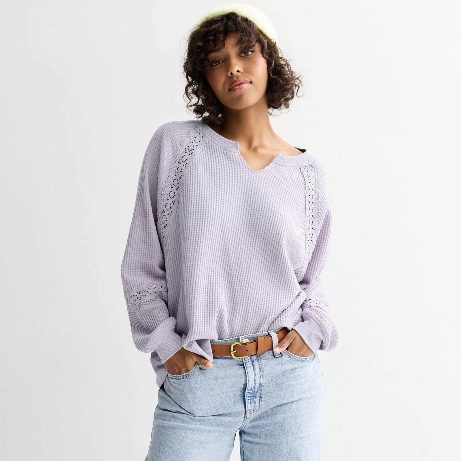 Juniors' SO® Oversized Crochet Trim Pullover | Kohl's