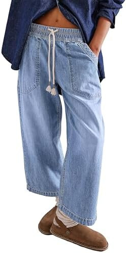 Wide Leg Jeans for Women Trendy Elastic High Waist Boyfriend Denim Pants Ankle Baggy Jeans with P... | Amazon (US)