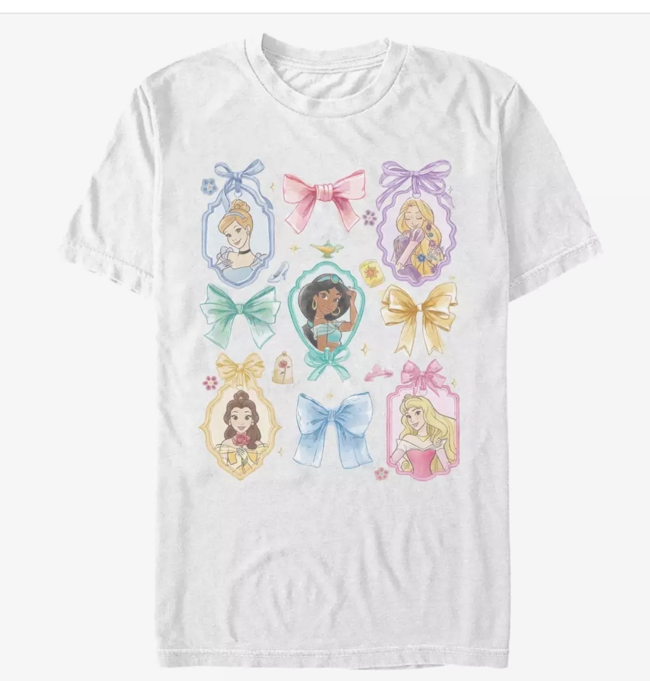 New Disney princess bow coquette collection tshirt Jasmine Rapunzel Cinderella belle