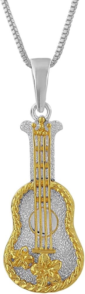 Sterling Silver Ukulele Plumeria Pendant Necklace | Amazon (US)