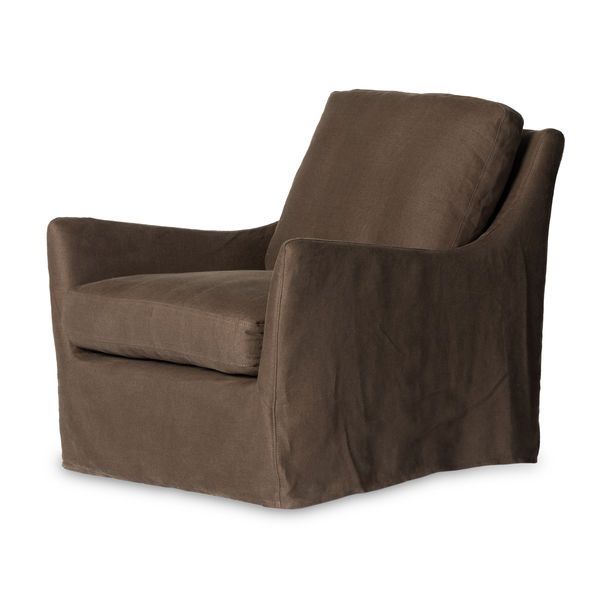 Monette Brown Linen Slipcover Swivel Chair - Brussels Coffee | Scout & Nimble