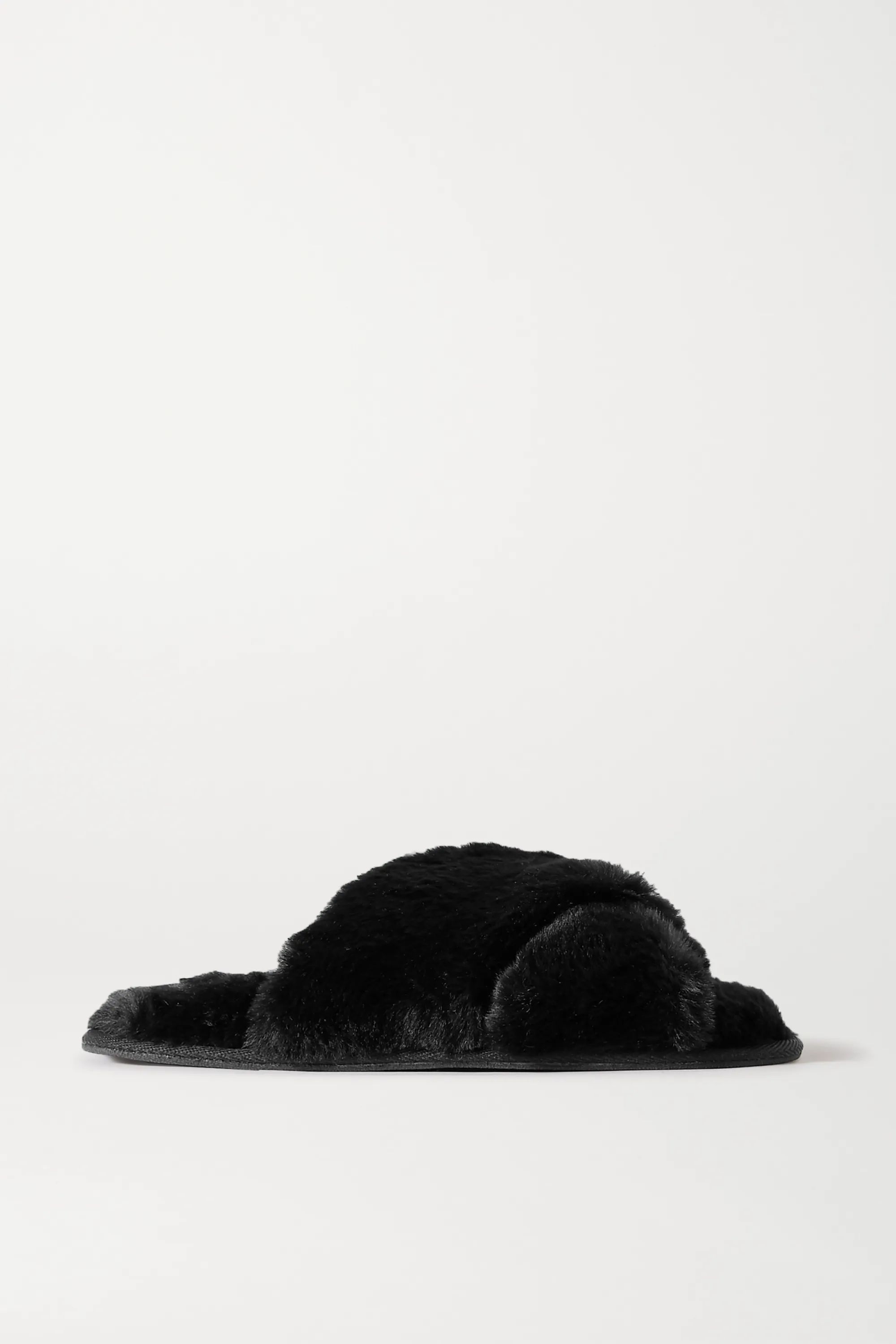 Black Faux fur slippers | Sleeping with Jacques | NET-A-PORTER | NET-A-PORTER (US)