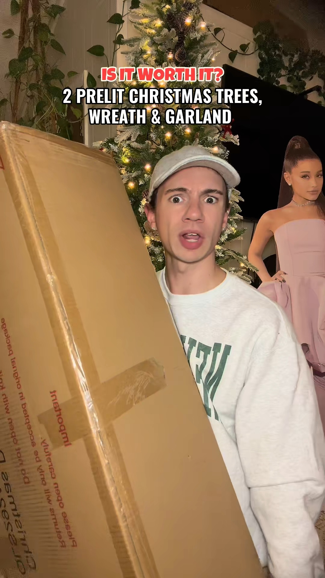 Two pre lit Christmas trees with a wreath and garland! 

#LTKSeasonal #LTKHome #LTKHoliday