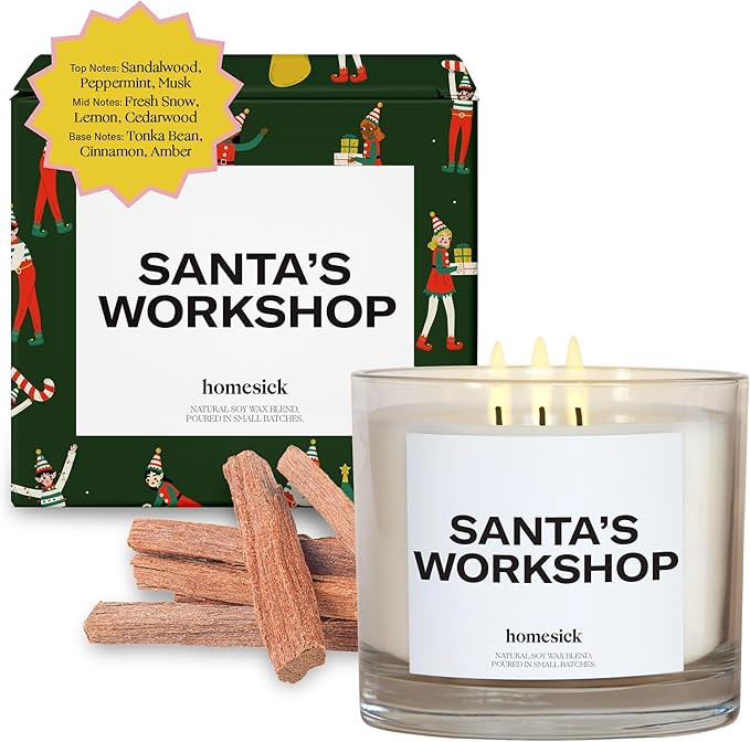 Homesick Scented Candles for Home (Santa’s Workshop) - 26 oz Long-Lasting Natural Soy Wax Blend... | Amazon (US)