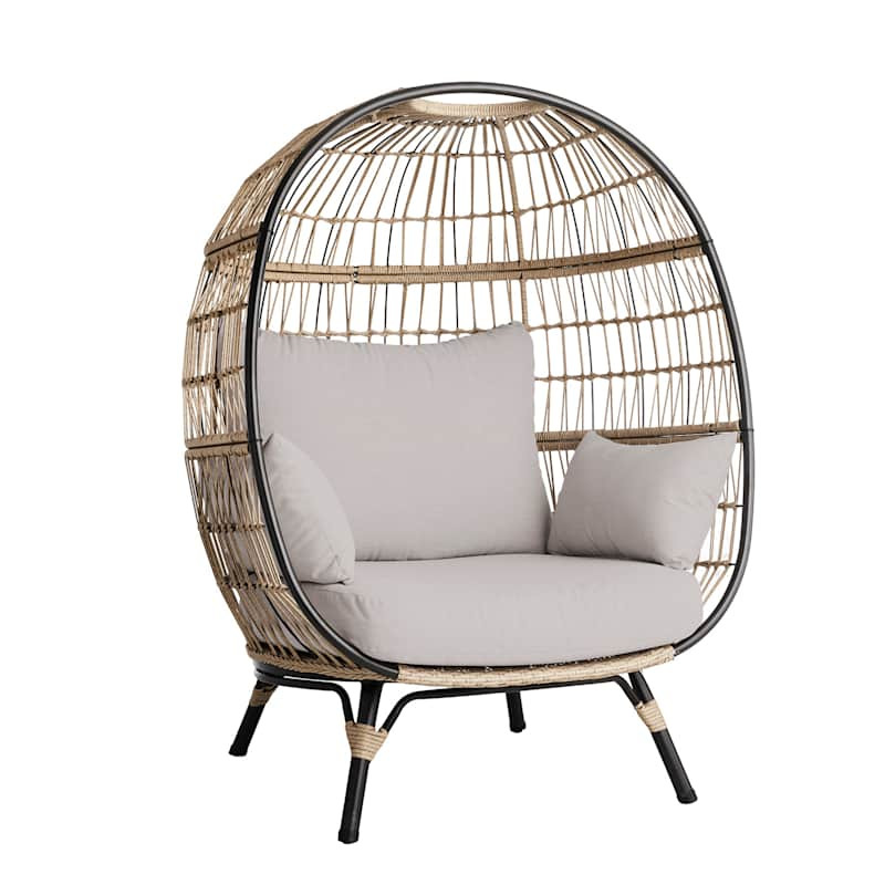 Paloma Taupe Wicker with Sand Cushions Oversized Egg Chair | At Home