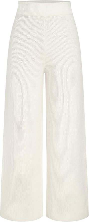 CIDER Lounge Pants Women Wide Leg Mid Waist Ribbed Knit Pants Casual Solid Warm Wool-Blend Sweatp... | Amazon (US)