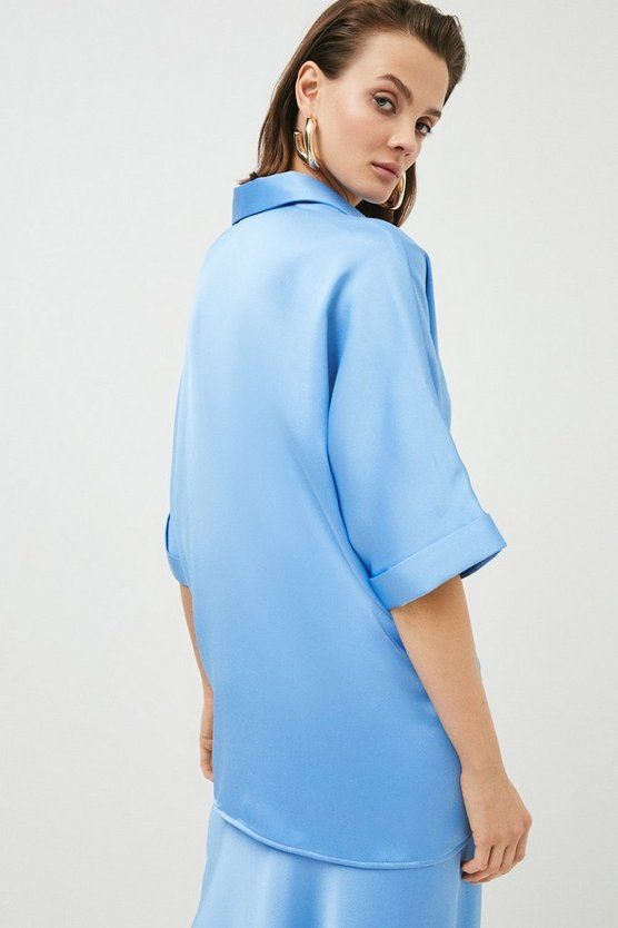Satin Button Down Tunic Woven Shirt | Karen Millen UK & IE