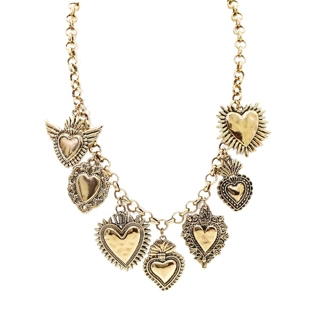 We We Chunky Antique Heart Charm Necklace for women Vintage Sun Stars Hearts Sea shell Starfish B... | Amazon (US)