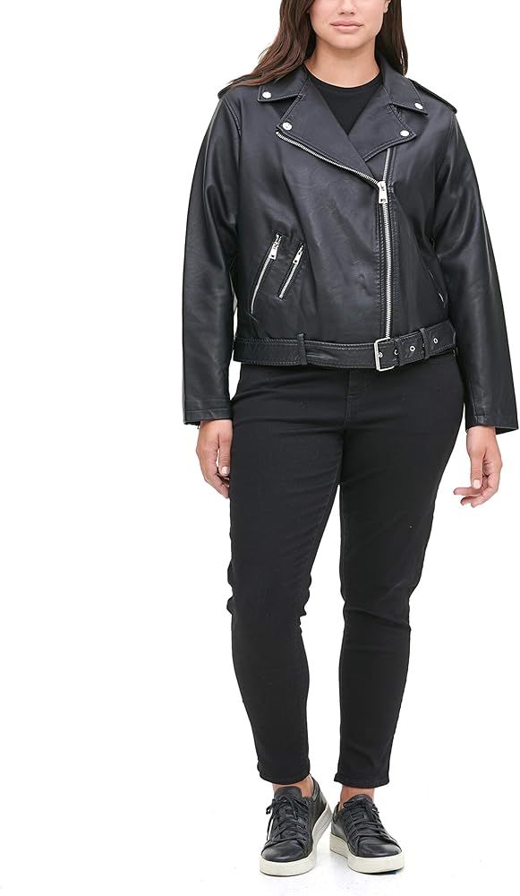 Women's Faux Leather Belted Motorcycle Jacket (Standard & Plus Sizes) | Amazon (US)