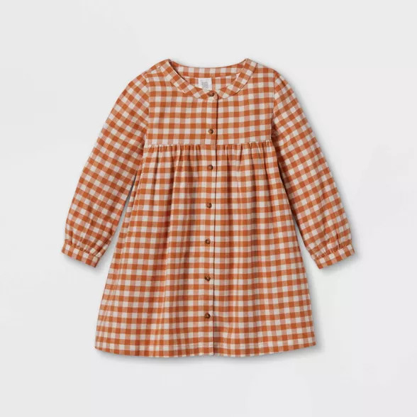 Toddler Girls' Gingham Button-Front Long Sleeve Dress - Just One You® made by carter's Orange | Target