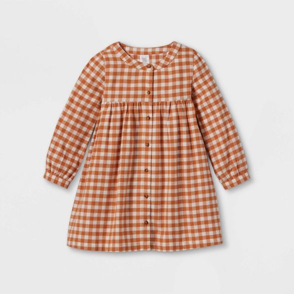 Toddler Girls' Gingham Button-Front Long Sleeve Dress - Just One You® made by carter's Orange | Target