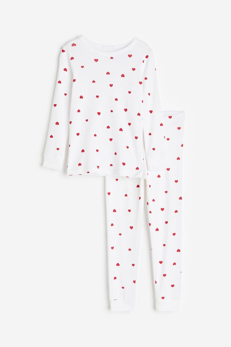 Printed Cotton Pajamas - White/hearts - Kids | H&M US | H&M (US + CA)
