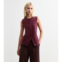Women's Burgundy Soft Touch Ribbed Crew Neck Waistcoat New Look | New Look (UK)