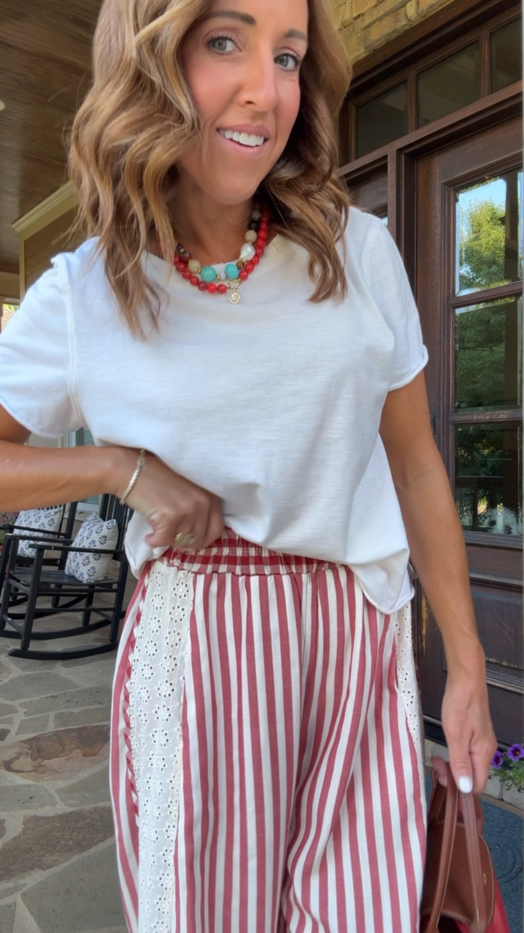 Fun pants for July 4th weekend. Stripe and lace pants. 
Size S (run big)

#LTKootd #LTKSeasonal #LTKOver40