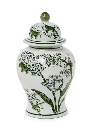8" Green and White Chinoiserie Jar with Lid | Belk