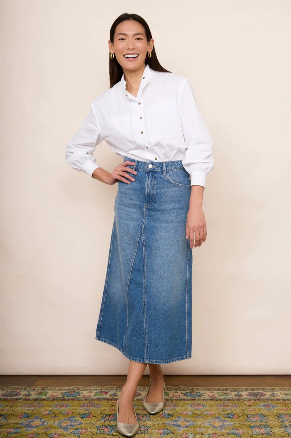 Amelie Panelled Skirt - Denim | WYSE London
