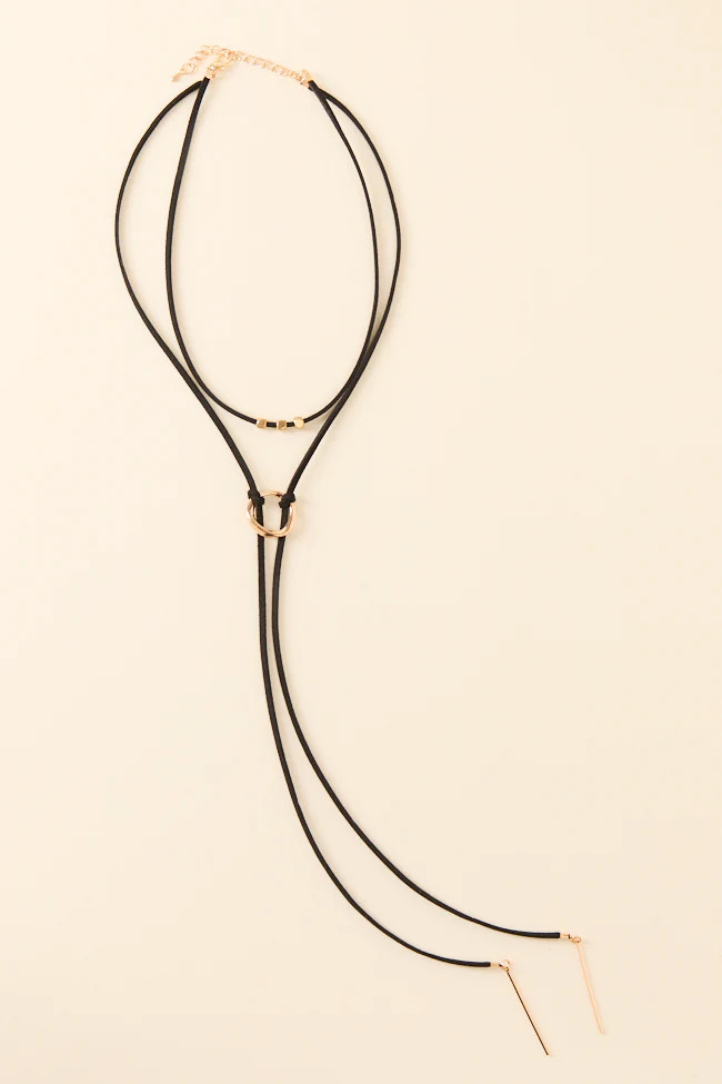 Suede Black Lariat Necklace | Pink Lily