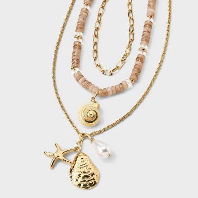 Gold Link Chain & Beaded Necklace 3 Row Set - A New Day™ Gold | Target
