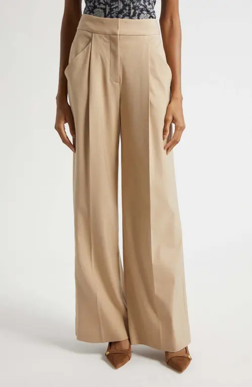 Veronica Beard Rimini Pleated Wide Leg Pants in Khaki Melange at Nordstrom, Size 12 | Nordstrom