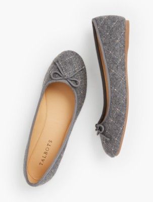 Penelope Quilted Ballet Flats - Studded Charcoal Grey Flannel | Talbots