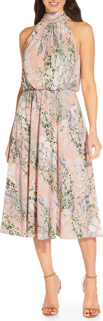 Watercolor Floral Halter Neck Chiffon Midi Dress | Nordstrom