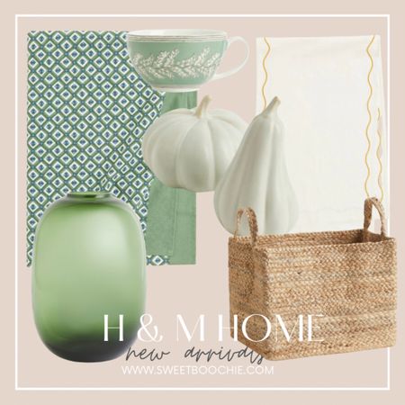 H&M Home new arrivals! Pretty patterned table cloth, runner, ceramic pumpkins, green glass vase, weave basket

Home decor, dining decor, table setting 

#LTKFind #LTKhome #LTKstyletip