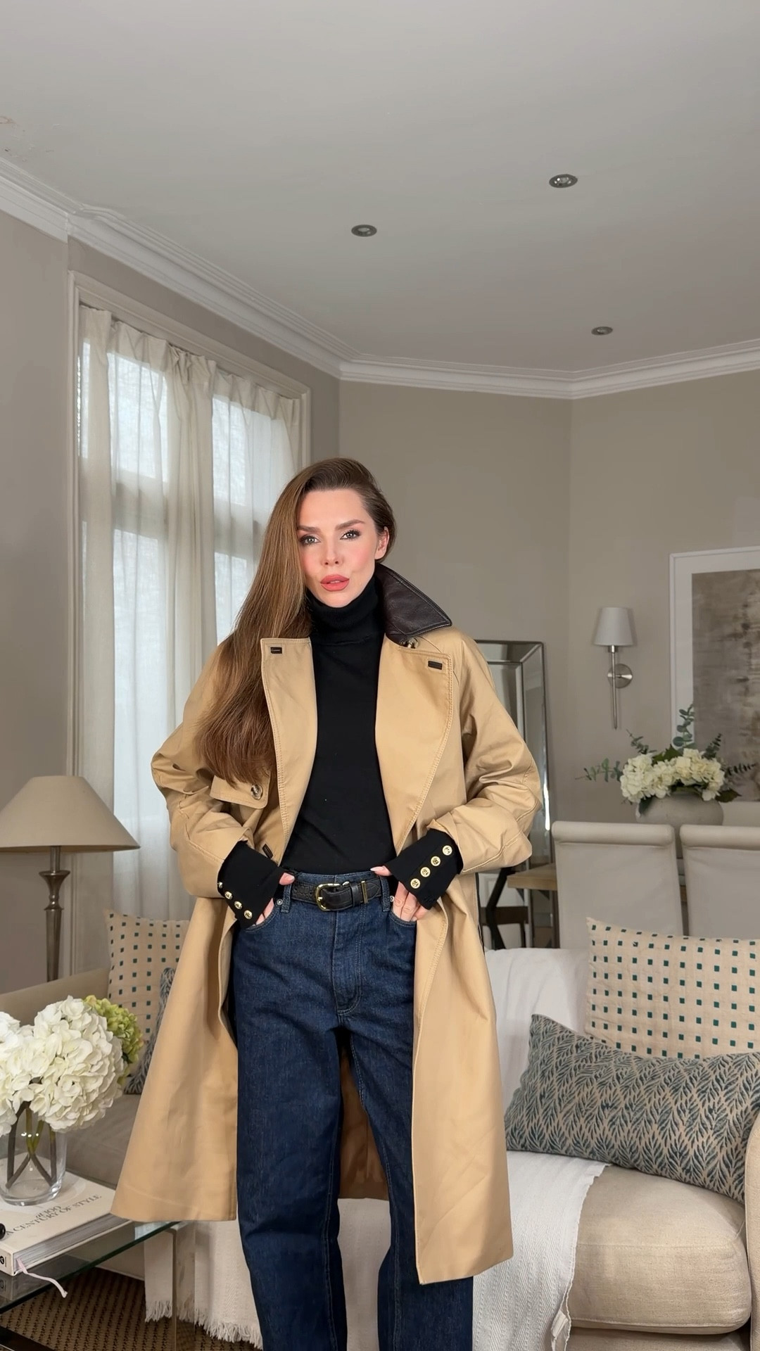 Classic Beige Trench Outfit with Black & Gold Accessories 🖤✨

Elevated everyday style featuring a beige trench coat with black leather collar detail - the perfect transitional layer for a polished capsule wardrobe. Styled with a black cashmere roll neck sweater with gold button detailing for that luxe, minimal feel.

Paired with straight leg denim jeans (I wear size 6L for extra length) for a flattering, full-length silhouette. I’ve added a black and gold buckle belt to tie in the accessories and create a defined waist.

Accessories make this look: black pointed toe stiletto ankle boots to elongate the leg, a black slouchy shoulder bag for effortless structure, and classic black Saint Laurent sunglasses for that timeless designer touch.

#LTKuk #LTKspring #LTKeurope