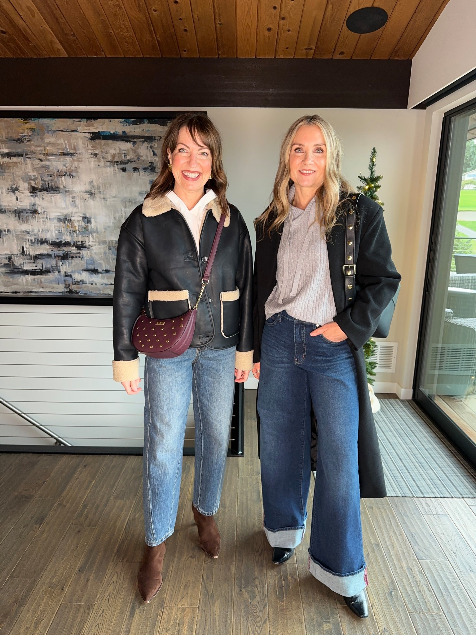 Winter outfit style we’re loving! Shearling faux leather jacket with white hooded sweater, barrel jeans, and brown boots. Long black winter statement coat with gray cable knit hoodie sweater, wide leg cuff jeans, and tall brown boots! Everything under $50 from Walmart!

#LTKOver40 #LTKootd #LTKFindsUnder50