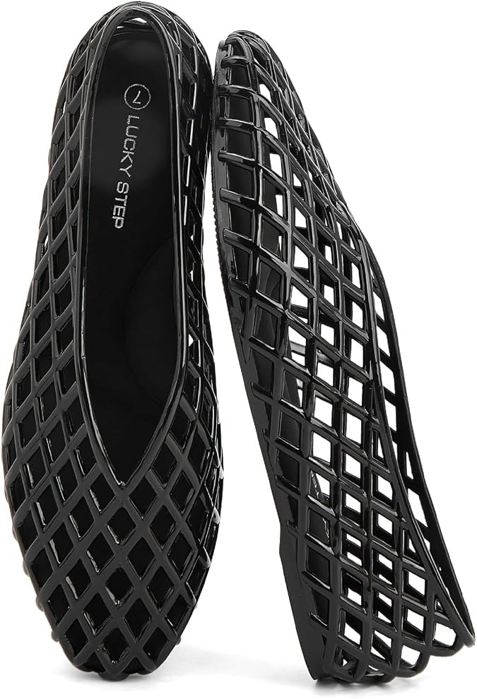 LUCKY STEP Women's Jelly Ballet Flats Mesh Casual | Comfortable Jellies Shoes | Clear Hollow Brea... | Amazon (US)