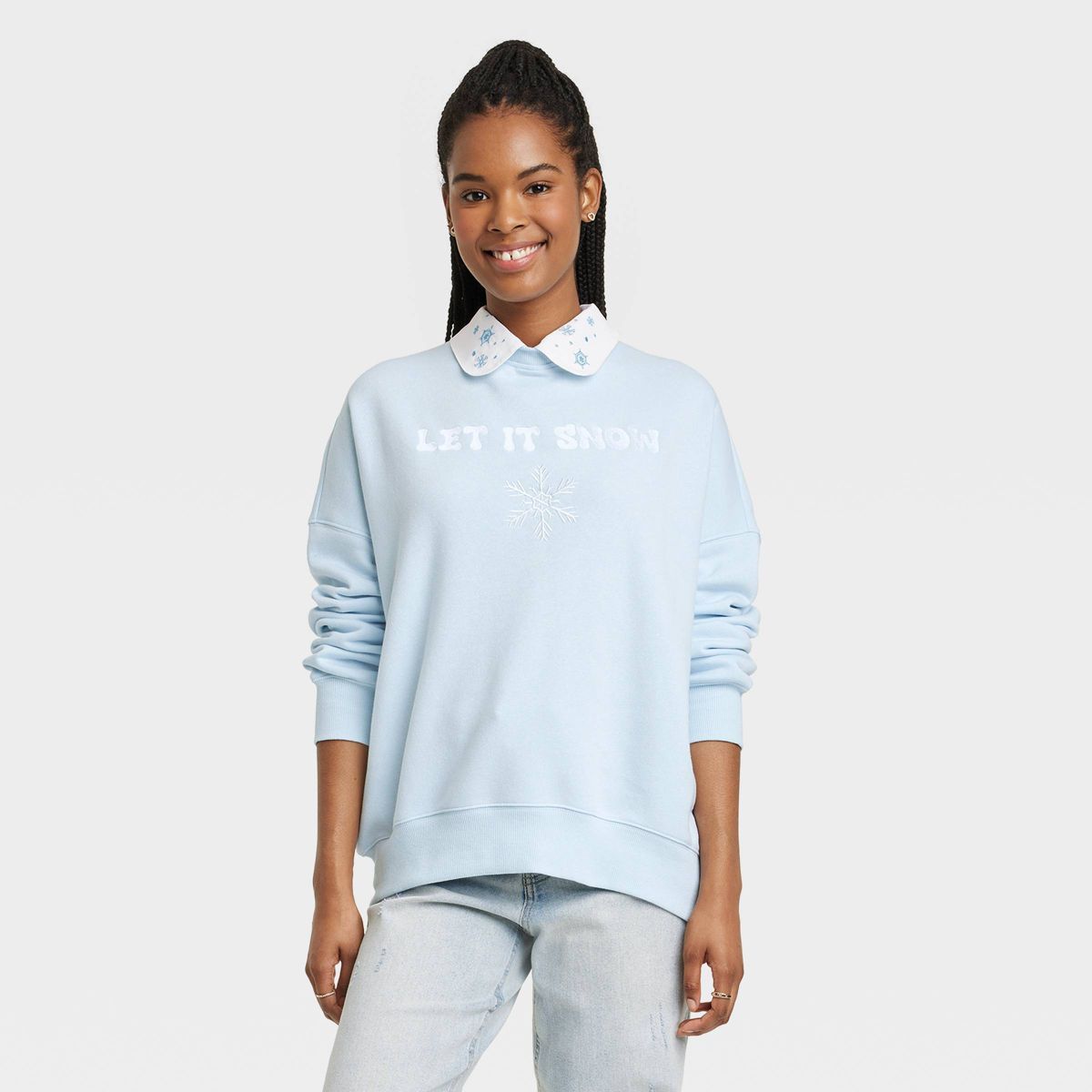 Women's Let It Snow Collared Graphic Sweatshirt - Blue | Target