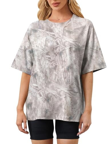 MSBESYOR Camo Shirt for Women Maple Leaf Print Short Sleeve Crewneck T-Shirts Summer Oversized Tee Shirts Streetwear | Amazon (US)