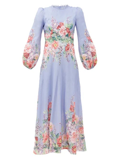 Zimmermann - Bellitude Floral-print Linen Dress - Womens - Blue Print | Matches (US)