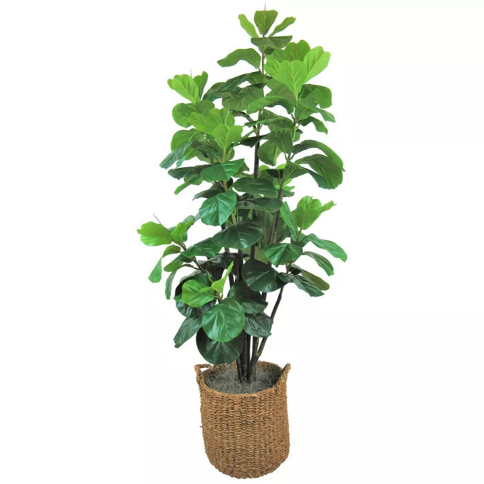 6' Artificial Fiddle Leaf Fig Tree in Basket with Handles - LCG Florals | Target