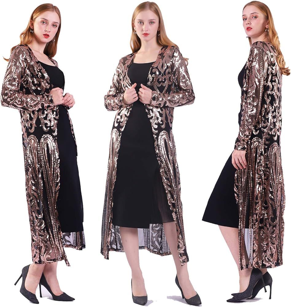 Women's Sequin Cardigan Summer Cover Up Dress Glitter Sparkle Open Front Coat Dresses Duster for Eve | Amazon (US)