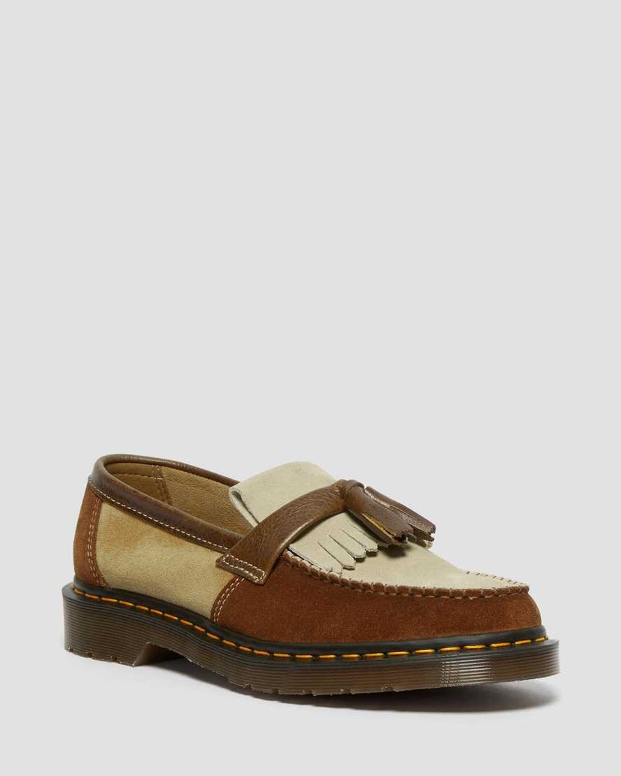 Dr. Martens, Adrian Made In England Suede Tassle Loafers Shoes in Dark Tan, Size 8 | Dr. Martens
