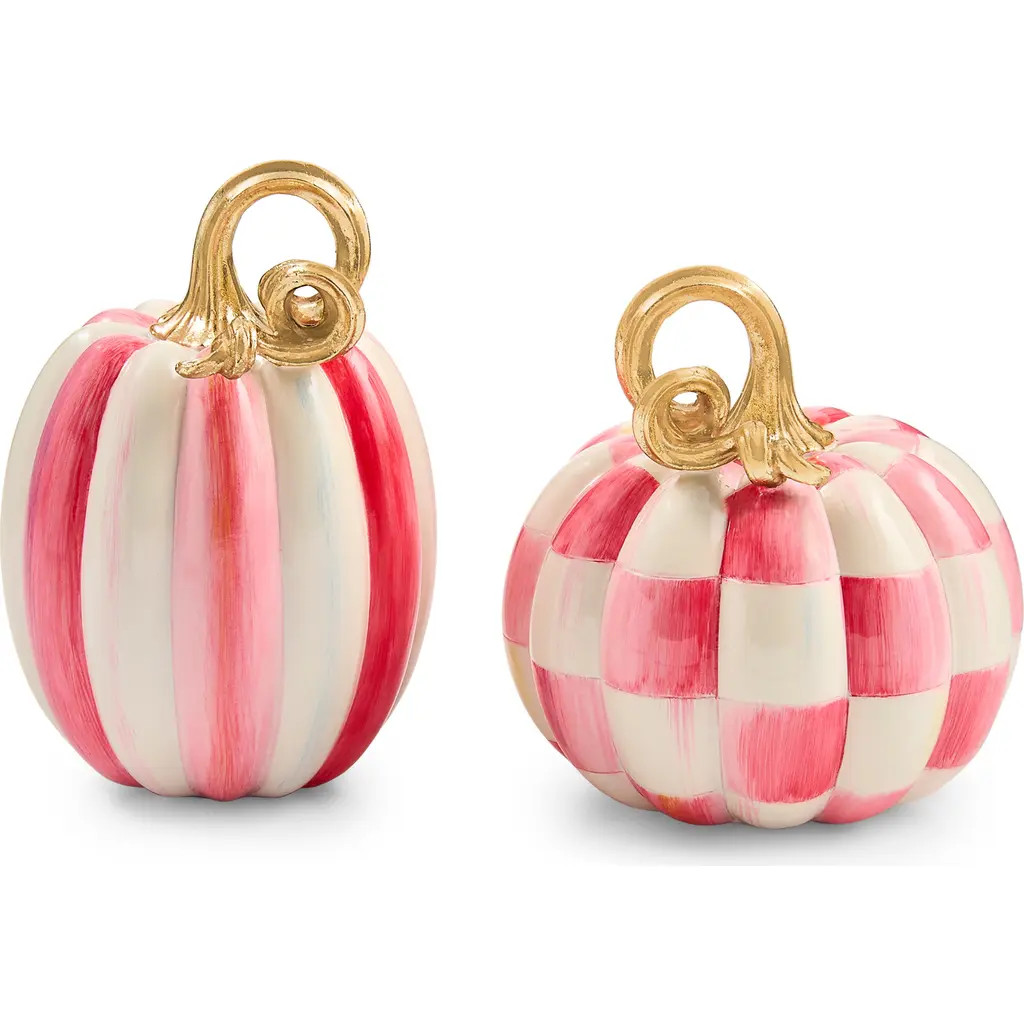 MACKENZIE CHILDS Bubblegum Check & Stripe Set of 2 Pumpkins in Pink at Nordstrom | Nordstrom