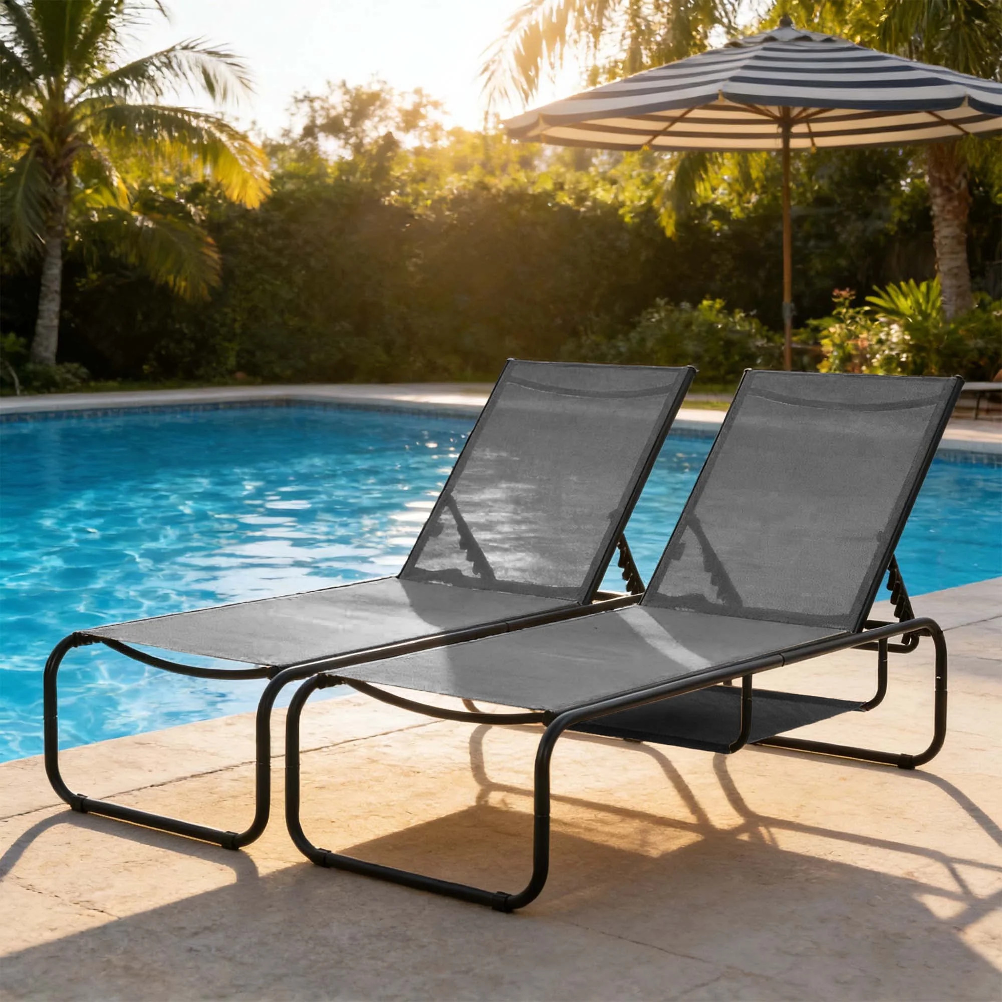 Ainfox Steel Hidden Storage and 5 Adjustable Positions Outdoor Chaise Lounges - Set of 2 Gray (Um... | Walmart (US)