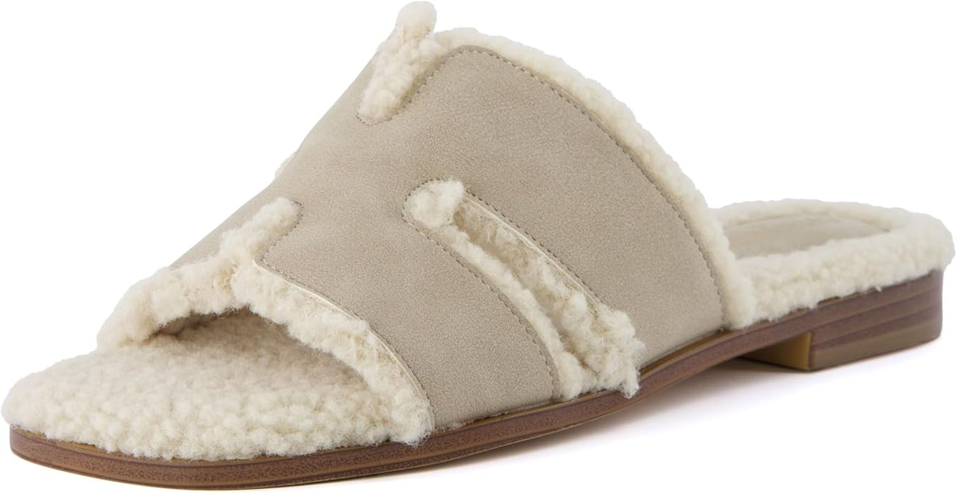 CUSHIONAIRE Women's Voyage Fur Faux Shearling lined slide sandal +Memory Foam, Wide Widths Availa... | Amazon (US)