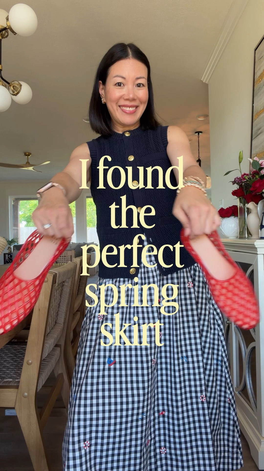 Sizing: I’m wearing a size 2. I usually wear a 4 in skirts at most brands. I am 5’4” around 128 pounds. 

Did I find the perfect skirt for spring? Navy gingham, tiny nautical embroidery, lightweight cotton, and POCKETS! 

The possibilities are endless with this skirt. I can see myself wearing this with a linen button down, oversized cotton sweater, a denim shirt, oversized graphic tee, simple white tank with sweater over shoulders. Paired it here with a navy sweater vest and red jelly flats! I may need to do a styling video because this skirt goes with so much. 

#ootd #momstyle #onepiecemanyways #favoritefinds #springoutfit

#LTKootd #LTKOver40 #LTKPetite