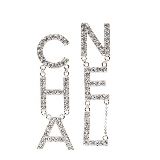 Crystal Cha-Nel Logo Drop Earrings Gold | Fashionphile
