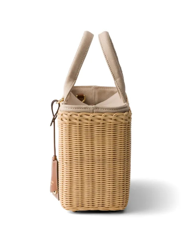 Prada Medium Wicker And Canvas Tote Bag | Neutrals | FARFETCH IE | Farfetch Global