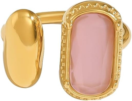 Elegant Gemstone Geometric Statement Rings for Women Gold-Tone Plated Stainless Steel Open Band D... | Amazon (US)